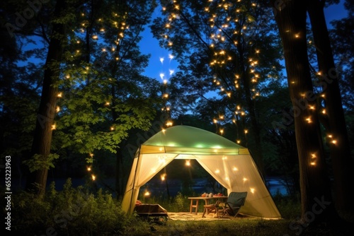 fireflies illuminating a canopy tent