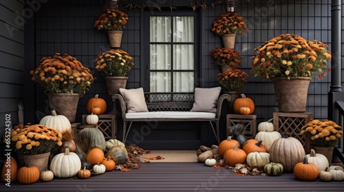 Door with terrace with autumn vegetables