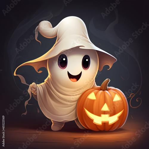 Halloween ghost and pumpkin