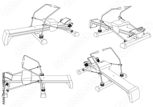 Leg Exercise Equipment. Fitness, cardio, and muscle building machines, equipments set at gym. Workout and training concept. Vector illustration.
