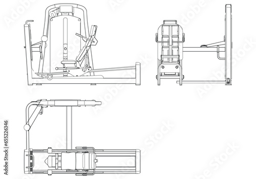 Leg Exercise Equipment. Gym equipment on white background vector illustration. Different fitness equipment for muscle building. Workout and training concept.