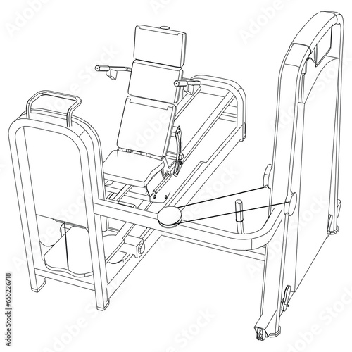 Leg Exercise Equipment. Gym equipment on white background vector illustration. Different fitness equipment for muscle building. Workout and training concept.