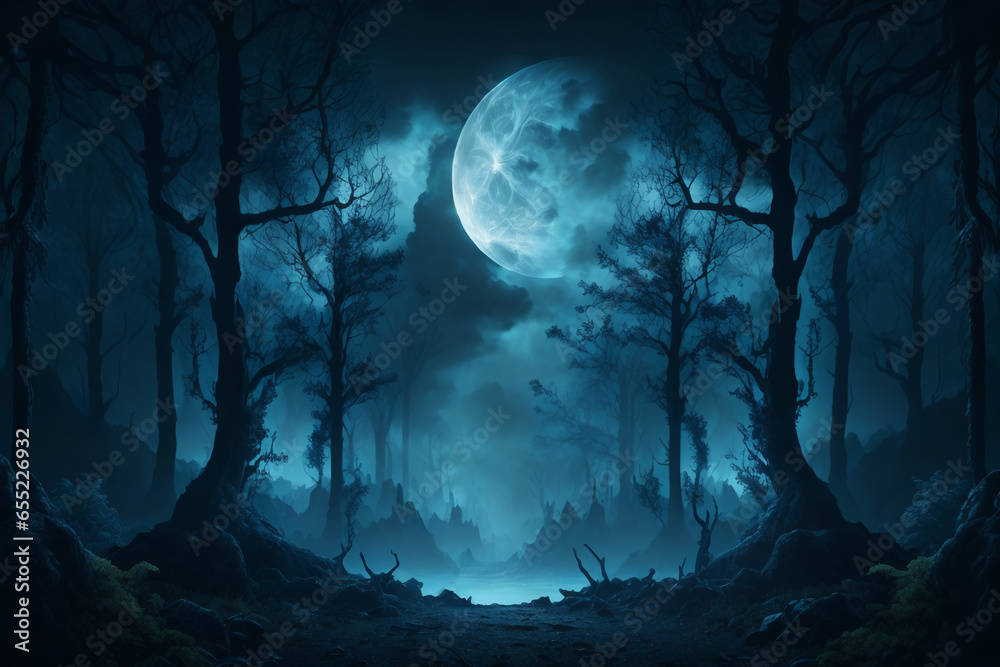 Dark mystical magical forest. AI Dark mystical magical forest. AI