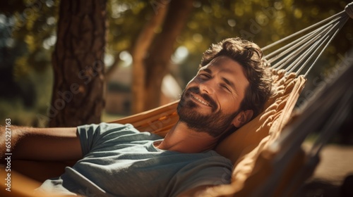 man relaxing in a hammock on a sunny afternoon