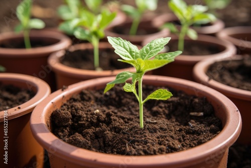 tobacco seeds scattered over fertile soil in a ceramic pot