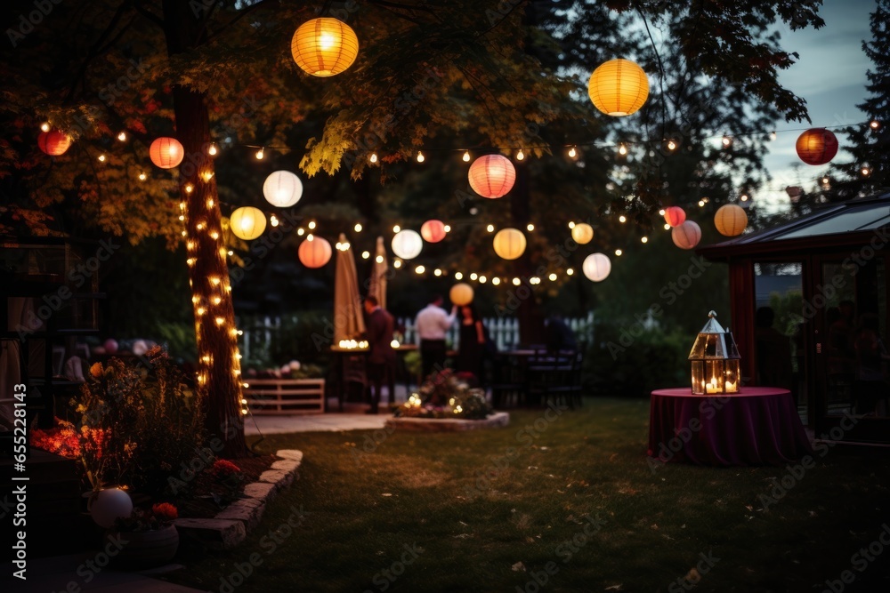 paper lanterns illuminating an outdoor evening gathering