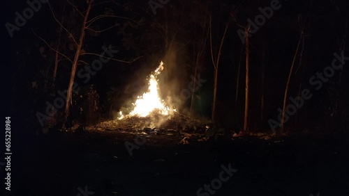 burning expired food at night in the middle of the forest