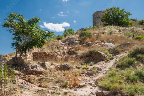 Hill with fragments of the ruins of an ancient fortress.