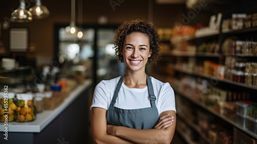 Woman Shopper in Front of Grocery Shelf, casual style, AI Generated photo