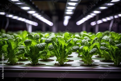 a row of hydroponic plants growing under led lights
