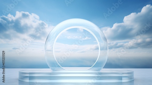 Background Design. Surreal Image of a Glass Ring on a Blue Ocean - AI Generated