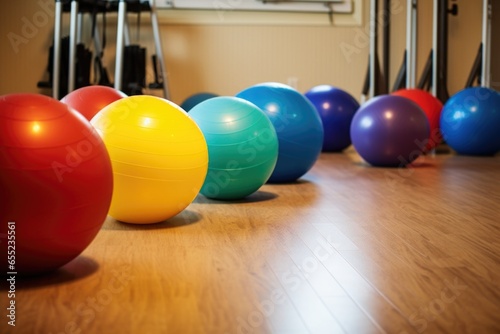 exercise balls of different sizes lined up on the floor