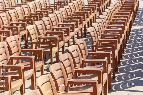 Plastic chairs in the concert hall