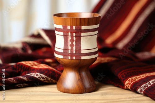 carved wooden unity cup kikombe cha umoja with a striped african textile photo