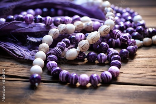 wampum beads on a wooden surface photo