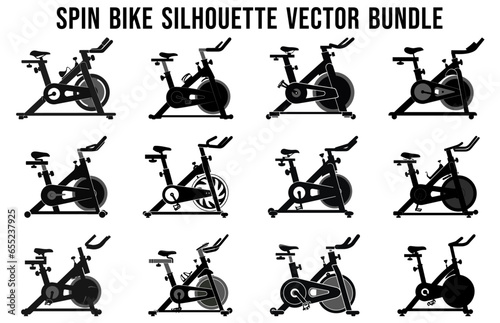 Set of Spin Bike Silhouette Vector Bundle  Indoor Exercise Machine silhouettes