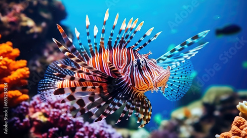 fish swimming in aquarium, ocean, sea. coral reef with fish and coral, background 