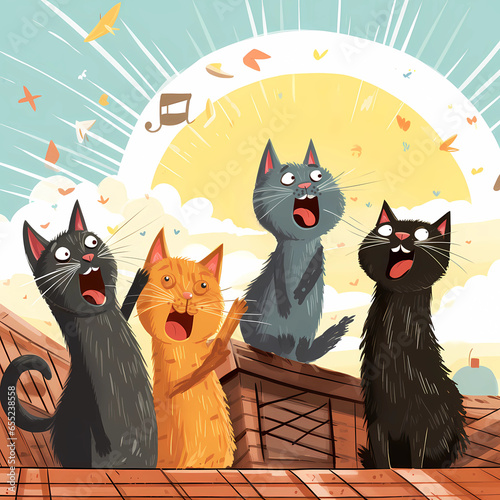 Singing cats on a roof  photo