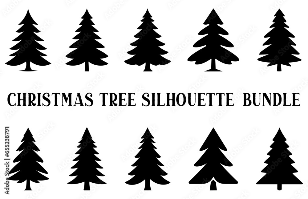 Obraz premium Christmas tree silhouette Clipart bundle, Set of Winter trees, Pine trees Vector silhouette Set
