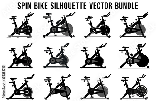 Set of Spin Bike Silhouette Vector Bundle, Indoor Exercise Machine silhouettes