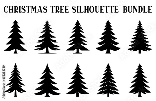 Christmas tree silhouette Clipart bundle, Set of Winter trees, Pine trees Vector silhouette Set