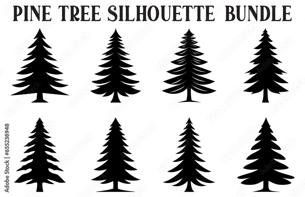 Obraz premium Pine Tree silhouettes Clipart bundle, Set of Vintage Pine Tree silhouette vector