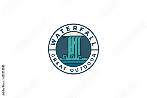 waterfall outdoor badge emblem modern logo illustration design template