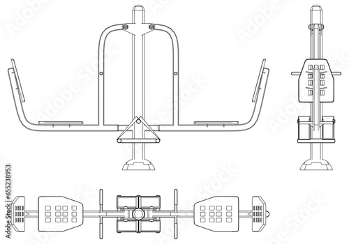 Leg press machine isolated on white background. Fitness, cardio, and muscle building machines. Exercise and gym concept. Vector illustration.