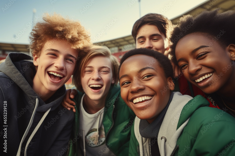 Students at the school stadium, coming together for a vibrant sporting occasion Students at the school stadium, coming together for a vibrant sporting occasion