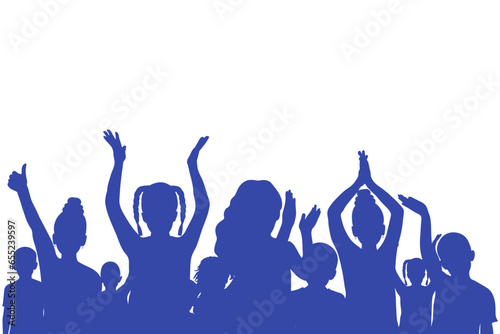 Happy cheerful crowd of children, silhouette. Back to school or party and etc. Vector illustration
