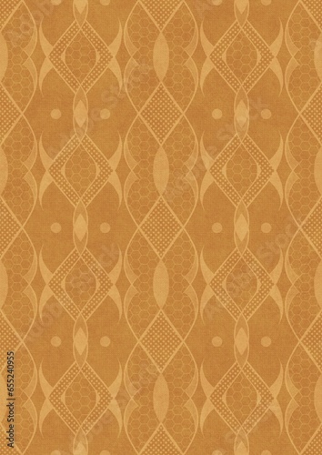 Hand-drawn unique abstract symmetrical seamless ornament light yellow on a darker yellow background, paper texture. Digital artwork, A4. (pattern: p12e)