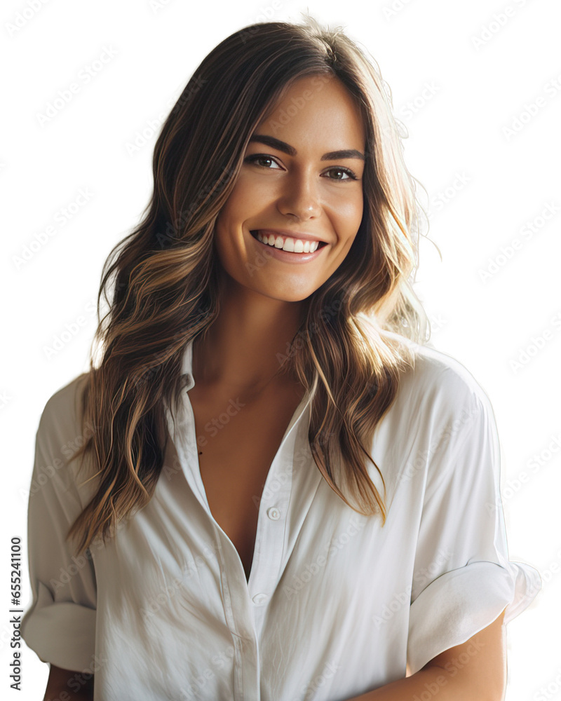 Portrait of a confident young woman smiling, transparent background (PNG)
