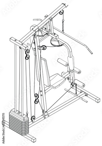 Fitness, cardio, and muscle building machines, equipments set at gym. Workout and training concept. Vector illustration.