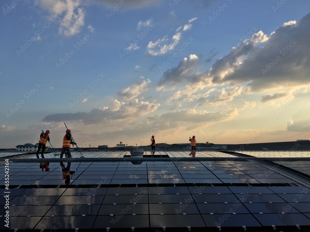 Fototapeta premium Solar cells installed on the roof