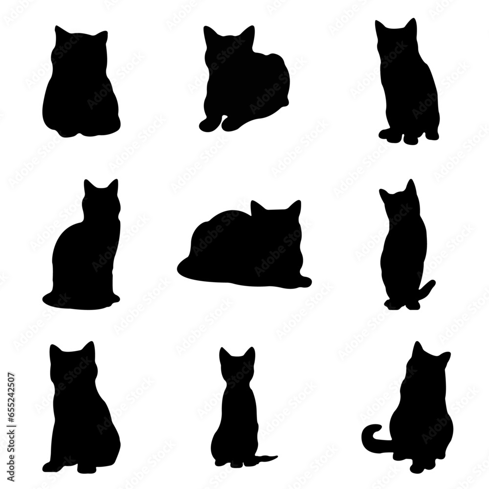 Beautiful cat pet silhouette design set vector icon sheet