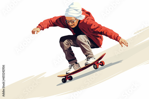 old woman skateboarding vector flat isolated vector style illustration