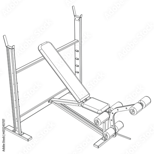 Olympic Multi Bench Press. Gym equipment on white background vector illustration. Different fitness equipment for muscle building. Workout and training concept.