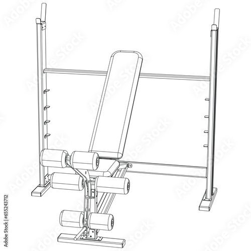 Olympic Multi Bench Press. Gym equipment on white background vector illustration. Different fitness equipment for muscle building. Workout and training concept.