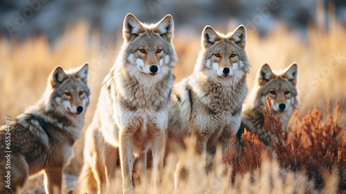 Fotografia Group of coyotes in the wild close up