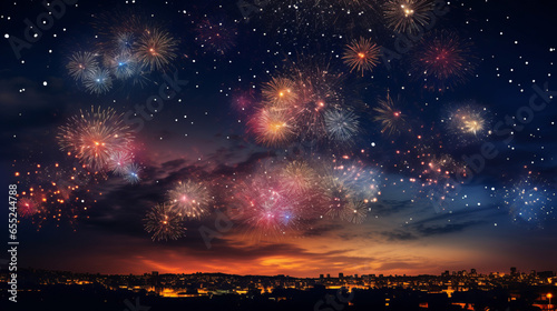 fireworks in the night sky - Happy new year - Christmas - celebration - Fireworks