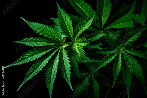 Cannabis plant topshot on black background 