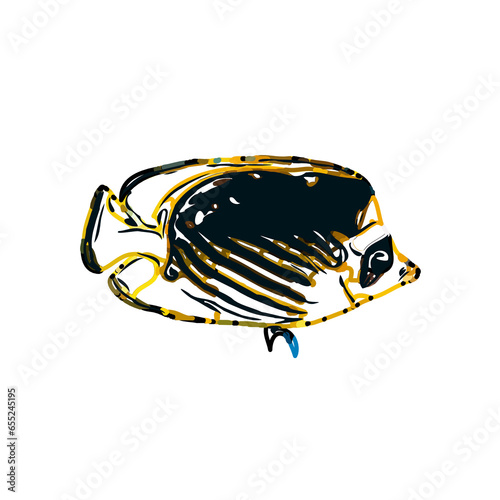 Color sketch of ornamental fish with a transparent background to learn coloring and logo elements
