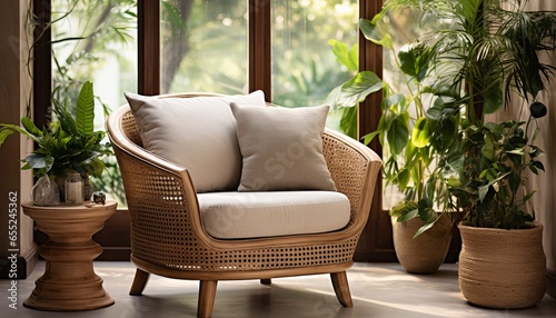 living room with a rattan armchair photo