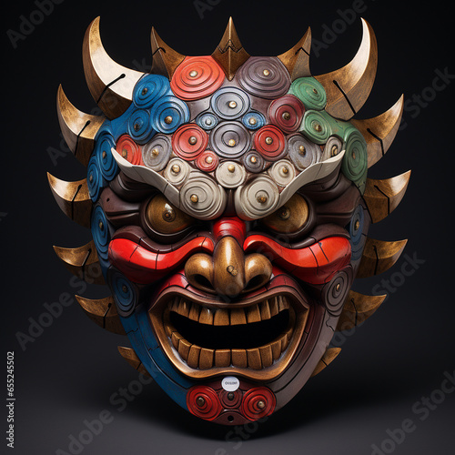 Exquisite Japanese Oni Masks: Discover craftsmanship at its peak with Japanese Oni masks—crafted from wood, metal, bone, adorned with gemstones—a testament to artistry. photo