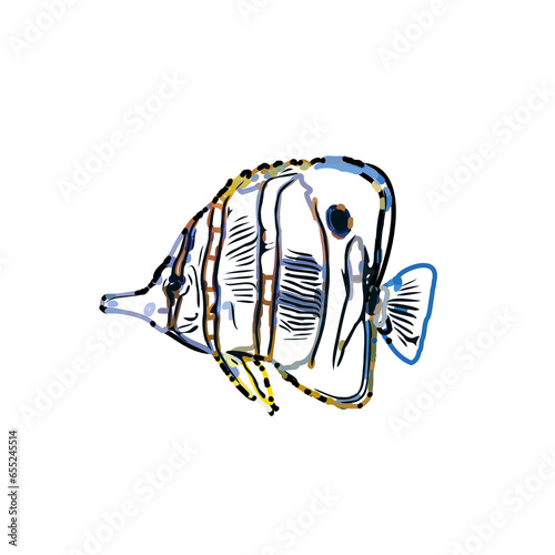 Color sketch of ornamental fish with a transparent background to learn coloring and logo elements
