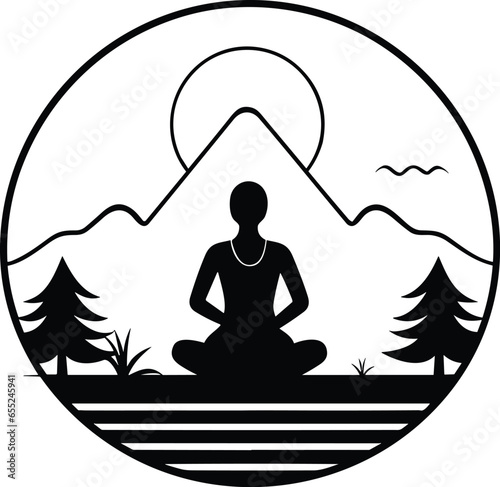 Yoga logo vector, a women meditation in Natural place