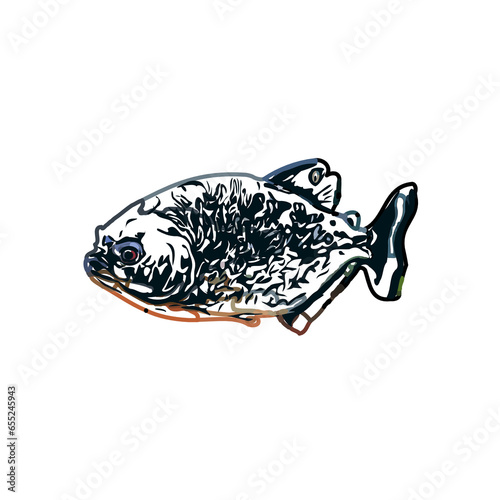 Color sketch of ornamental fish with a transparent background to learn coloring and logo elements