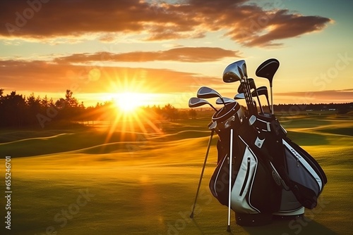 Golf Clubs and Bag in Golden Hour Beauty.