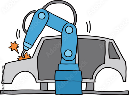 自動車を溶接するロボットアーム