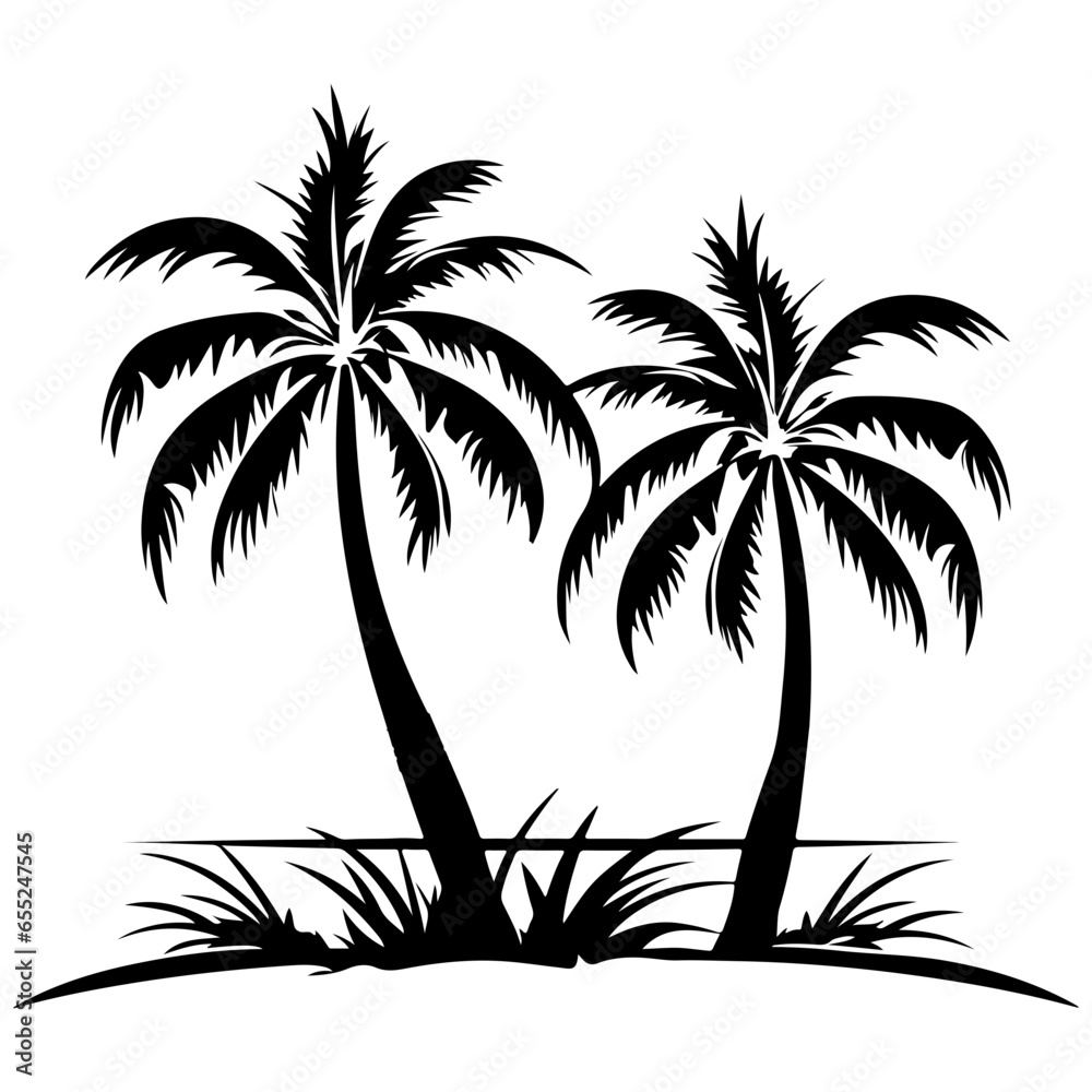 coconut palm trees black silhouettes.
